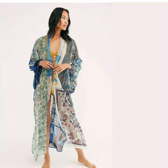 Free People Leonora Kimono Duster One Size Indigo - Picture 1 of 4